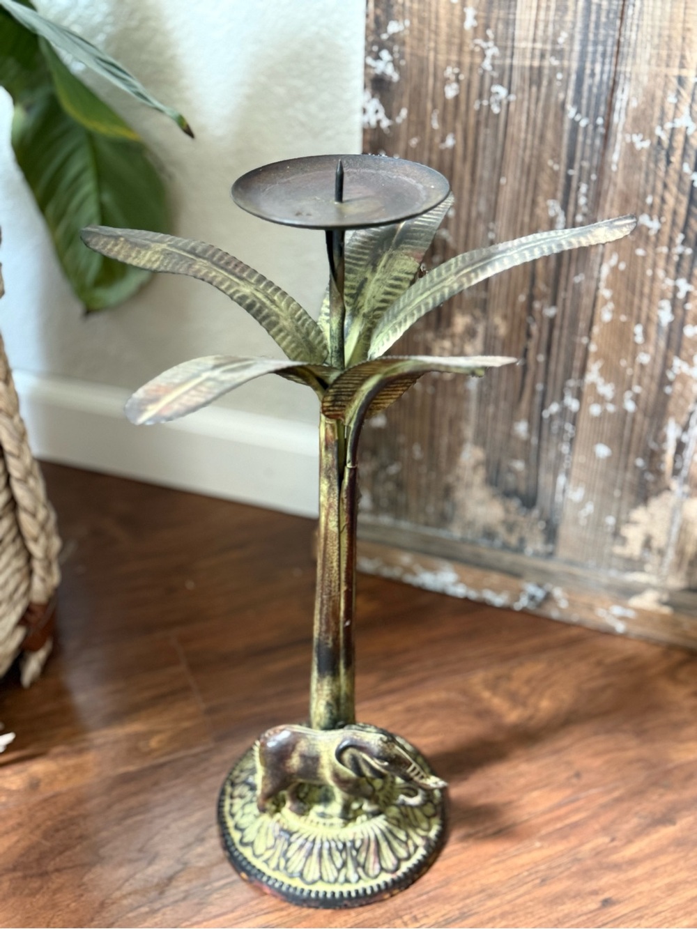 Vintage Metal Elephant Candle Stick 15” Tall